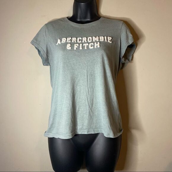 ABERCROMBIE & Fitch White Letters Baby Blue Short Sleeve Classic Shirt - Picture 2 of 11